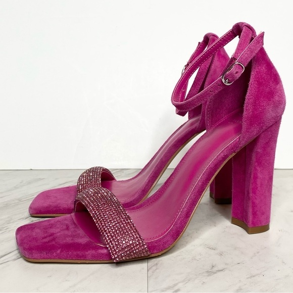 Marc Fisher Angelo Magenta Suede Rhinestone Heeled Sandal 8M - Picture 1 of 14